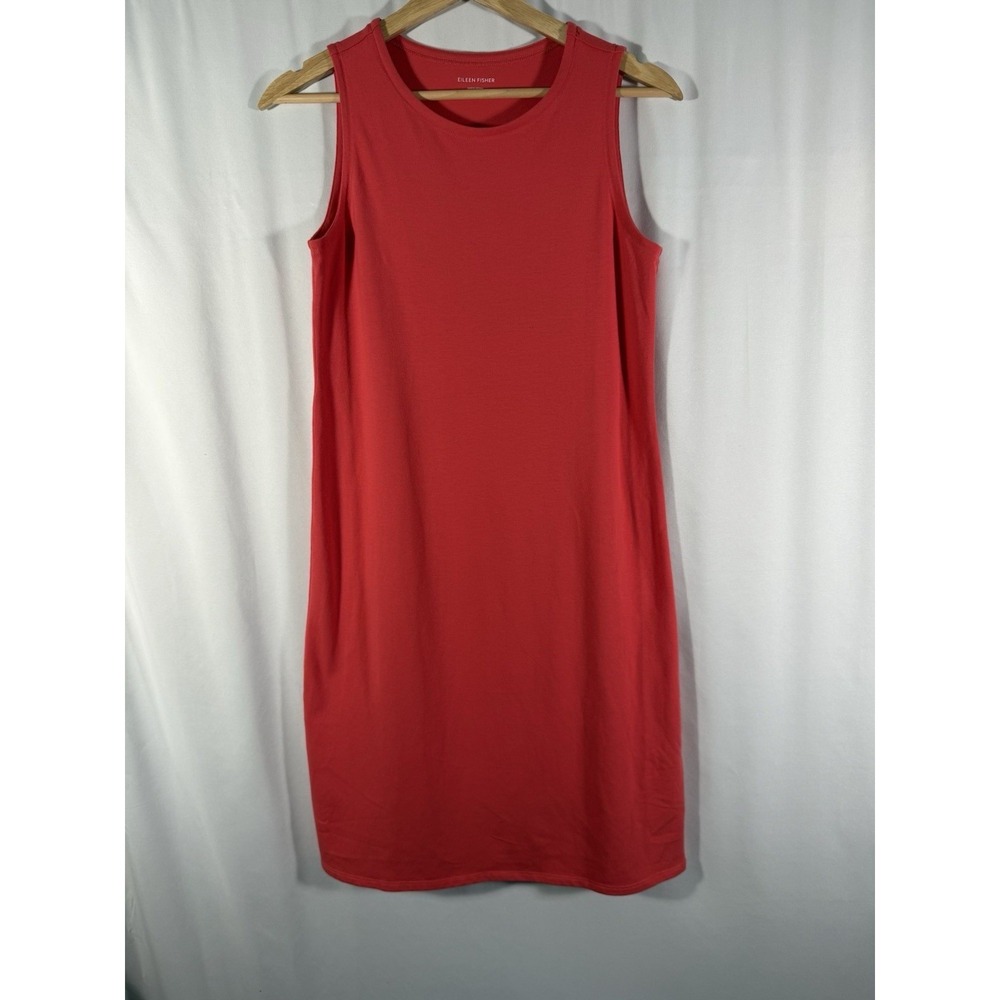 Eileen Fisher Coral Pink Sleeveless Organic‎ Cotton Shift Dress Womens XXS